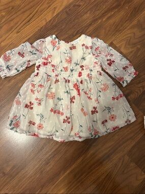 White Floral Chiffon Party Dress for Baby with Pink Blossoms